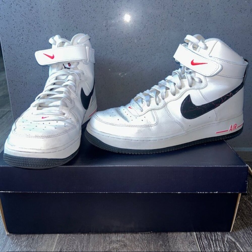 Nike Air Force 1 High ‘07 White Black Bright Crimson Shoes FD0730-100 Men’s 10.5